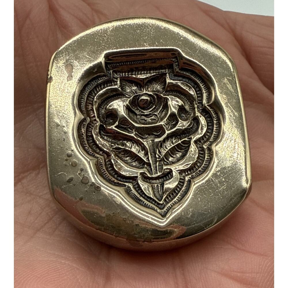 Vtg Brass Dapping Jewelry Mold Casting Floral Heart 1 3/8” Stamp Seal Pendant - Picture 4 of 5
